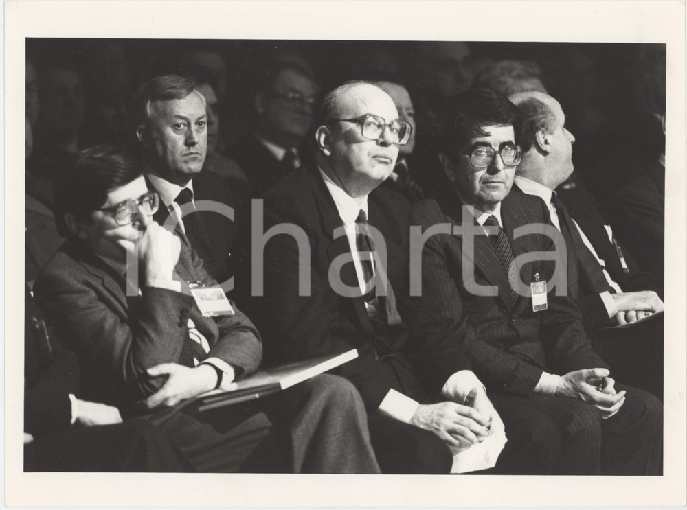 Fotografia d epoca originale 1985 ca MILANO Incontro Bettino CRAXI Vittorio MERLONI Vincenzo SCOTTI Foto 1