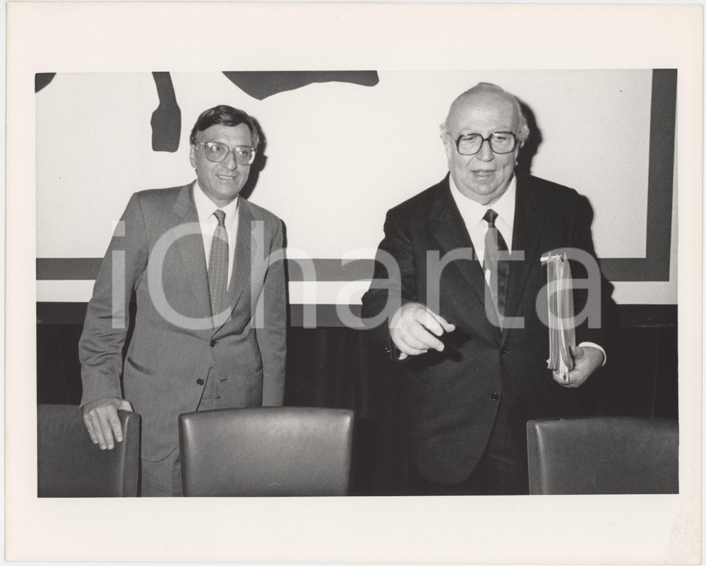 Fotografia d epoca originale 1985 ca PARTITO REPUBBLICANO Giorgio LA MALFA Giovanni SPADOLINI Foto 25x20 3 1