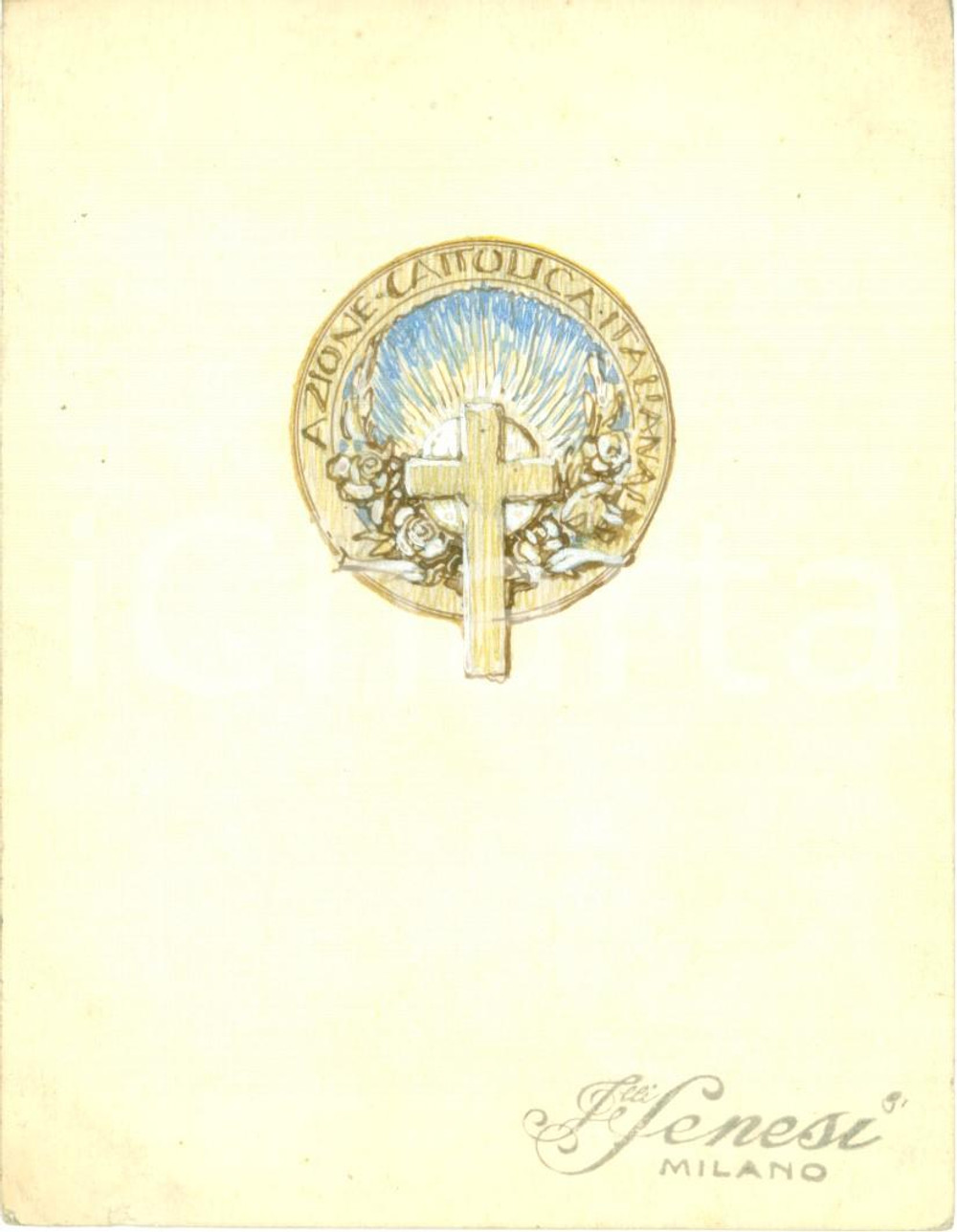 Stampa, bozzetto originale 1935 ca MILANO Azione Cattolica Italiana Bozzetto DISEGNATO A MANO medaglia 2 1