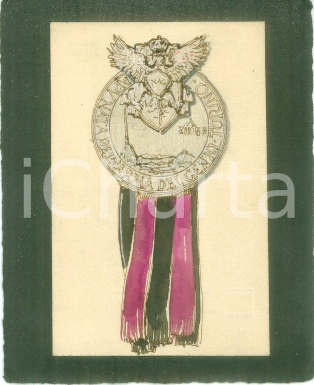 Stampa, bozzetto originale 1935 TORINO Adunata Arma del Genio Bozzetto DISEGNATO A MANO per medaglia 1 1