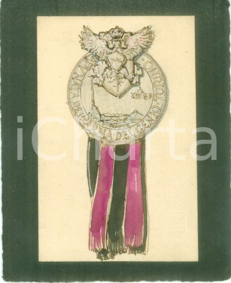 Stampa, bozzetto originale 1935 TORINO Adunata Arma del Genio Bozzetto DISEGNATO A MANO per medaglia 1 1