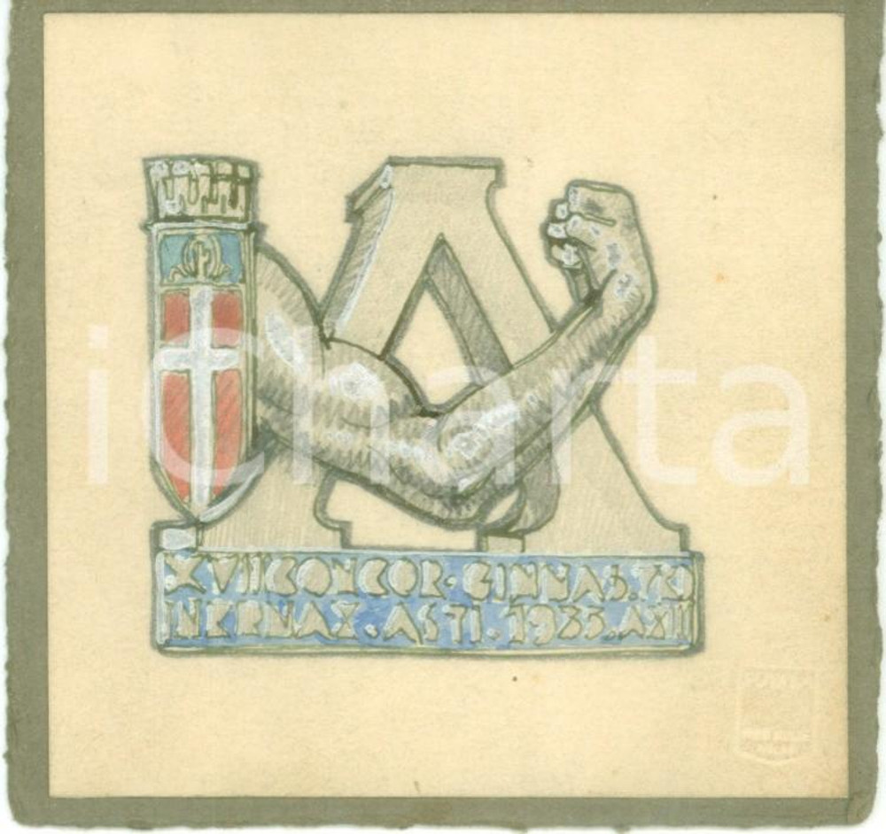 Stampa, bozzetto originale 1935 ASTI Concorso Ginnastico Internazionale  Bozzetto DISEGNATO A MANO 1 1