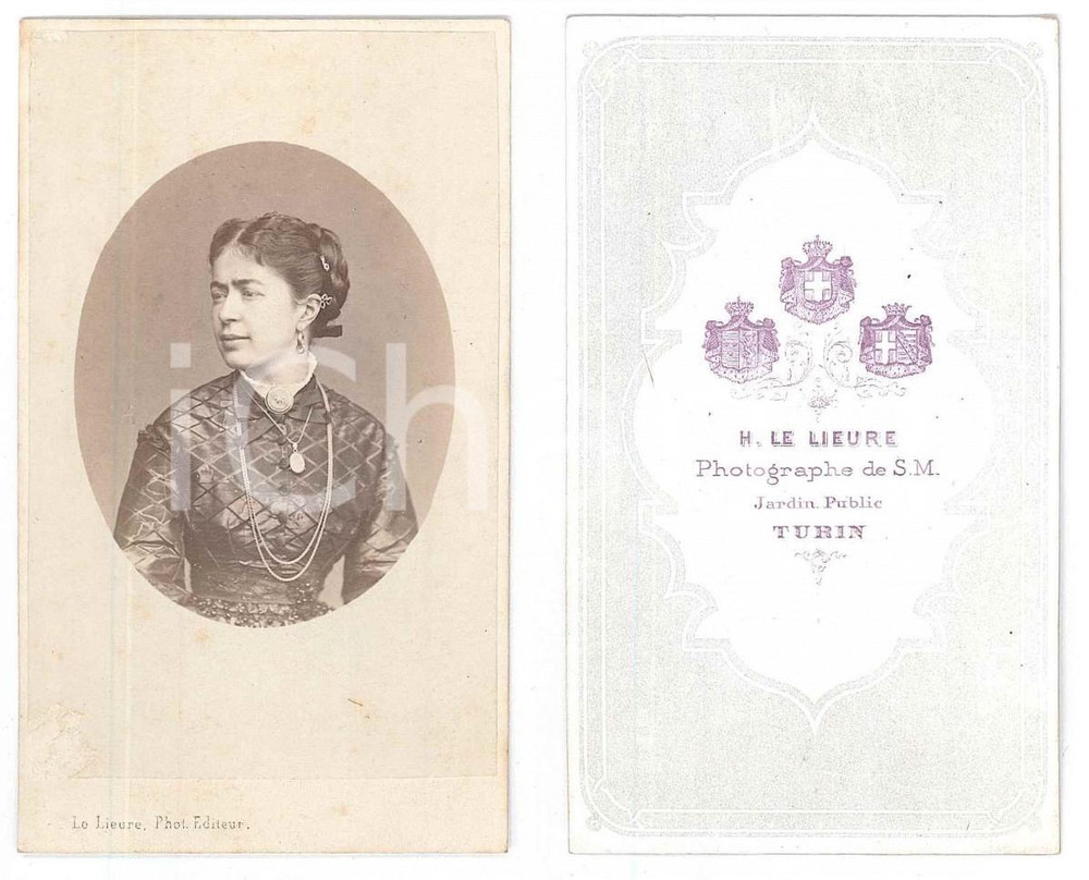 Fotografia d epoca originale 1870 ca TORINO Ritratto di donna in abito a quadretti Foto LE LIEURE CDV 1