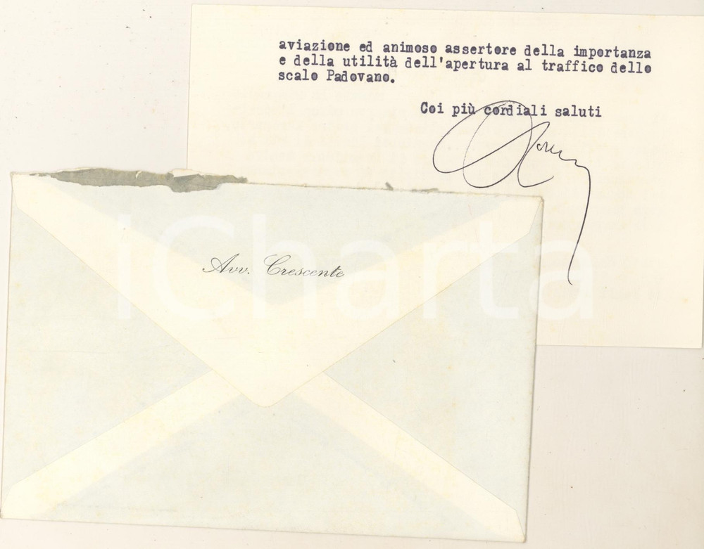Autografo originale 1979 PADOVA Cesare CRESCENTE  Biglietto per ringraziamento AUTOGRAFO 1