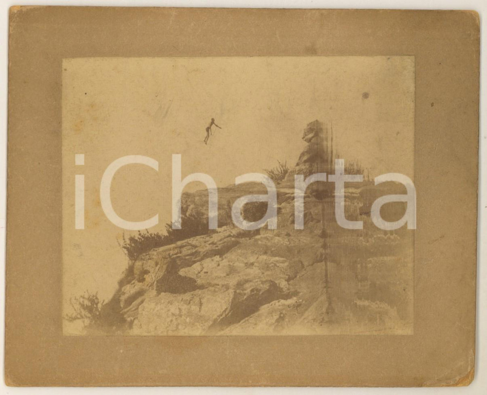 Fotografia d epoca originale 1894 Punta del LISCIONE / ONNO Tuffo nel lago di Lecco Foto RARA 12x14 cm 1