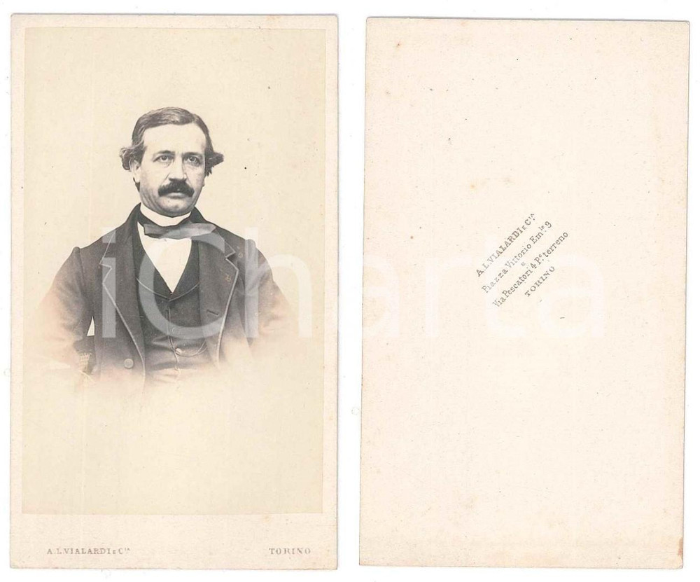 Fotografia d epoca originale 1870 ca TORINO Ritratto maschile  Busto  Fotografia A. L. VIALARDI CDV 1