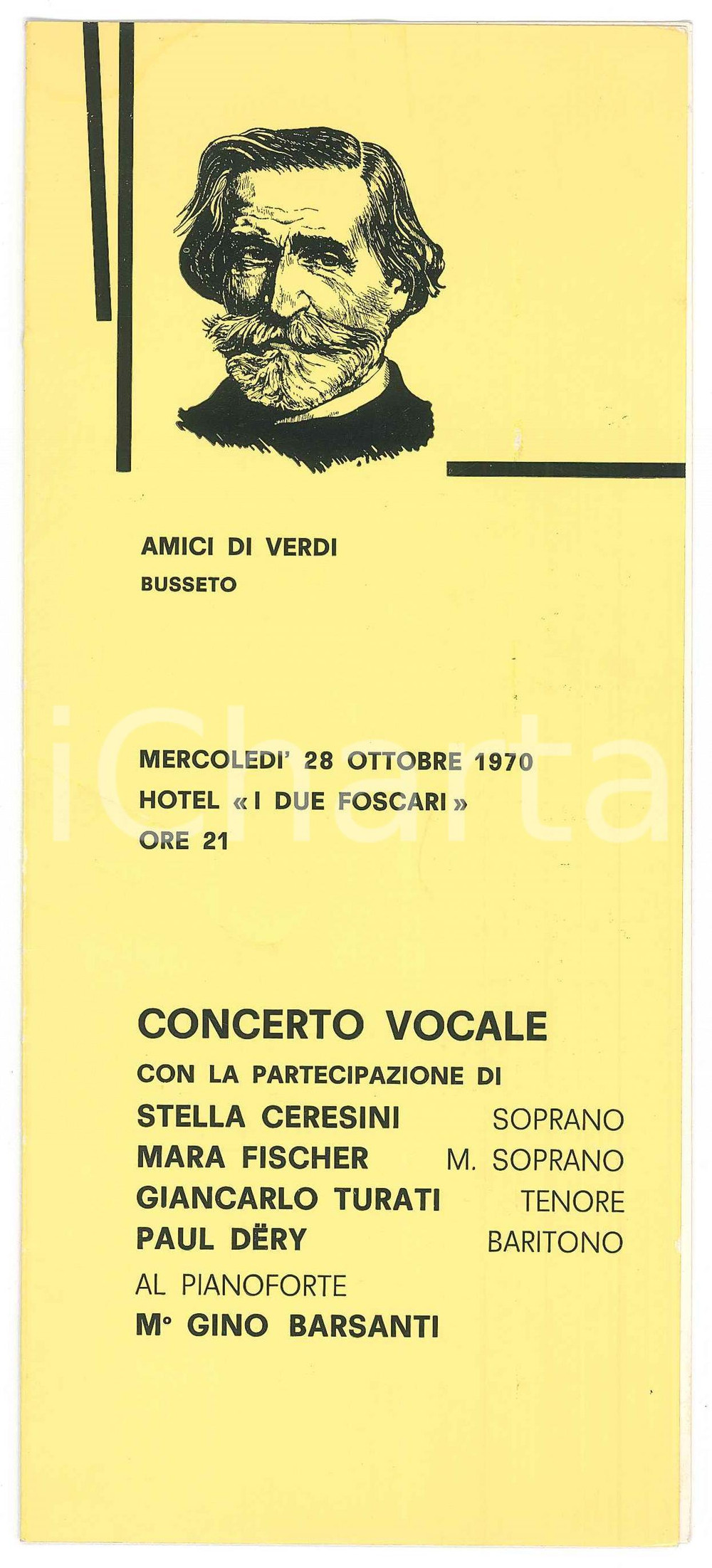Materiale pubblicitario d’epoca 1970 BUSSETO PR AMICI DI VERDI  Programma concerto vocale 1