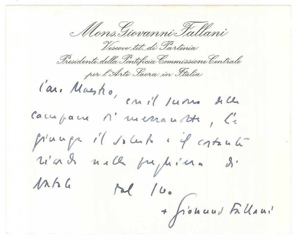 Autografo originale 1980 ca ROMA Mons. Giovanni FALLANI  Preghiera di Natale Biglietto AUTOGRAFO 1