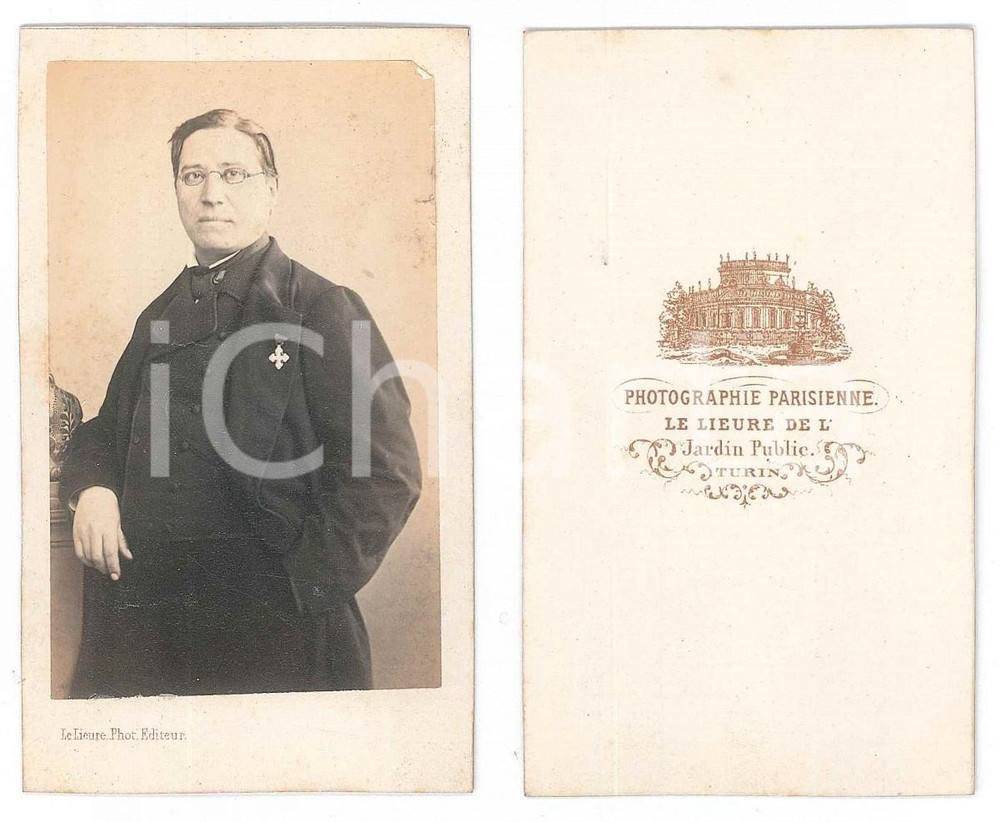 Fotografia d epoca originale 1870 ca TORINO Ritratto maschile con spilla a croce  Foto LE LIEURE  CDV 1