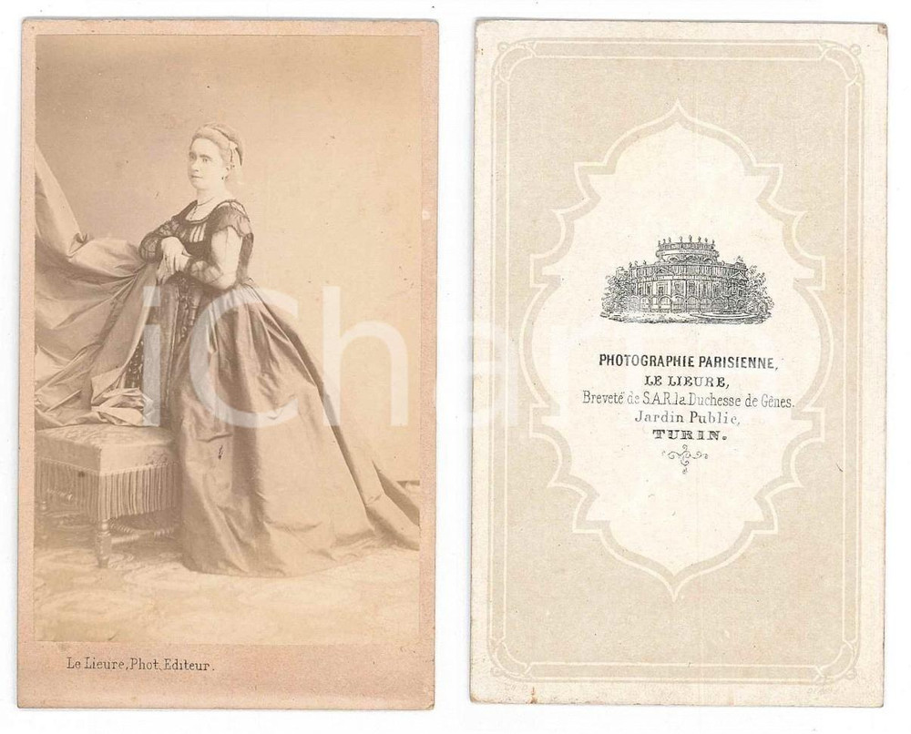 Fotografia d epoca originale 1870 ca TORINO Ritratto di una nobildonna  Fotografia LE LIEURE CDV 1