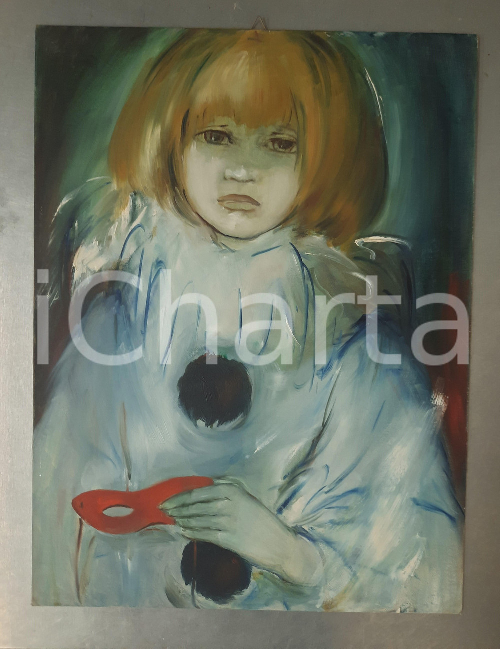 Opera d’arte autentica 1980 ca ARTE  ALLEGRINI  Bambina vestita da Pierrot  Tempera 30x39 cm 1