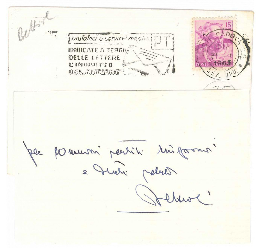 Autografo originale 1963 PADOVA Giuseppe BETTIOL  Biglietto di ringraziamento  AUTOGRAFO 1