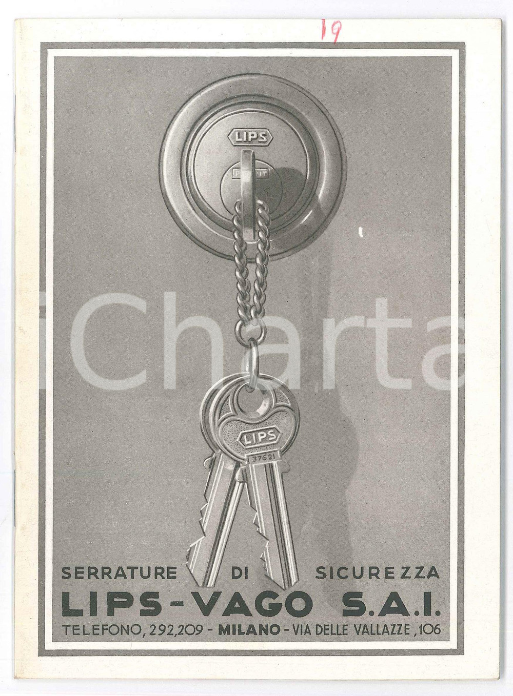 Materiale pubblicitario d’epoca 1955 ca MILANO SocietÃ  LIPS VAGO  Serrature di sicurezza Catalogo 31 pp. 1