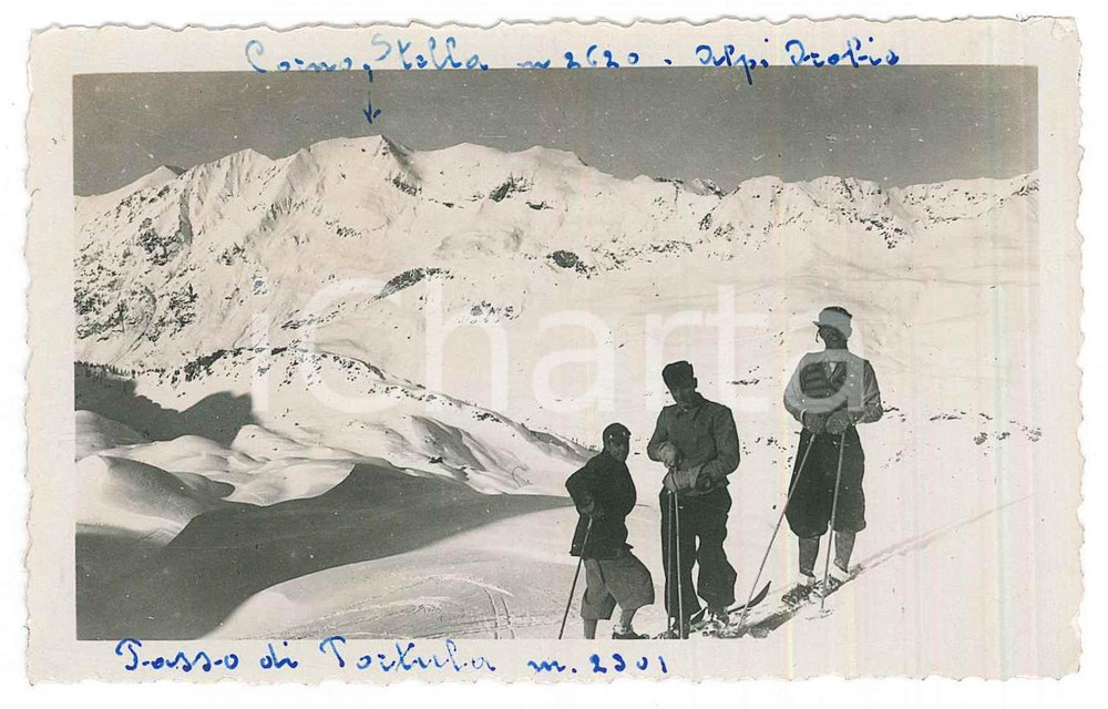 Fotografia d epoca originale 1935 ca ALPI OROBIE Alpinisti al PASSO DELLA PORTULA Corno Stella  Foto 11x7 cm 1