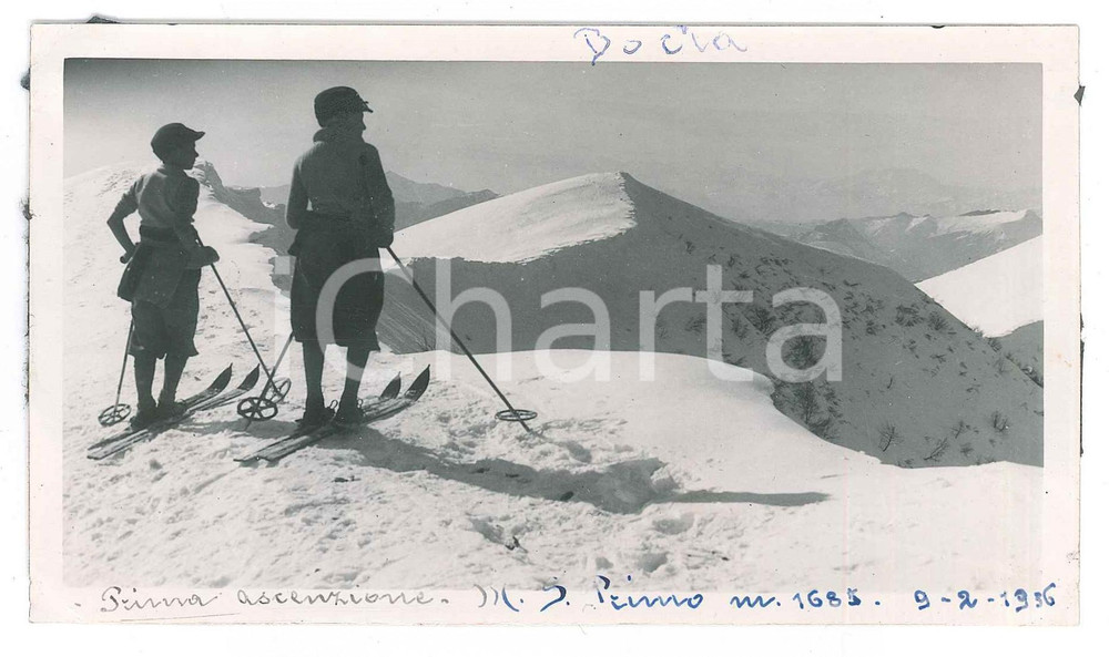 Fotografia d epoca originale 1935 ca PREALPI  MONTE SAN PRIMO Piccoli sciatori  Foto 15x8 cm 1