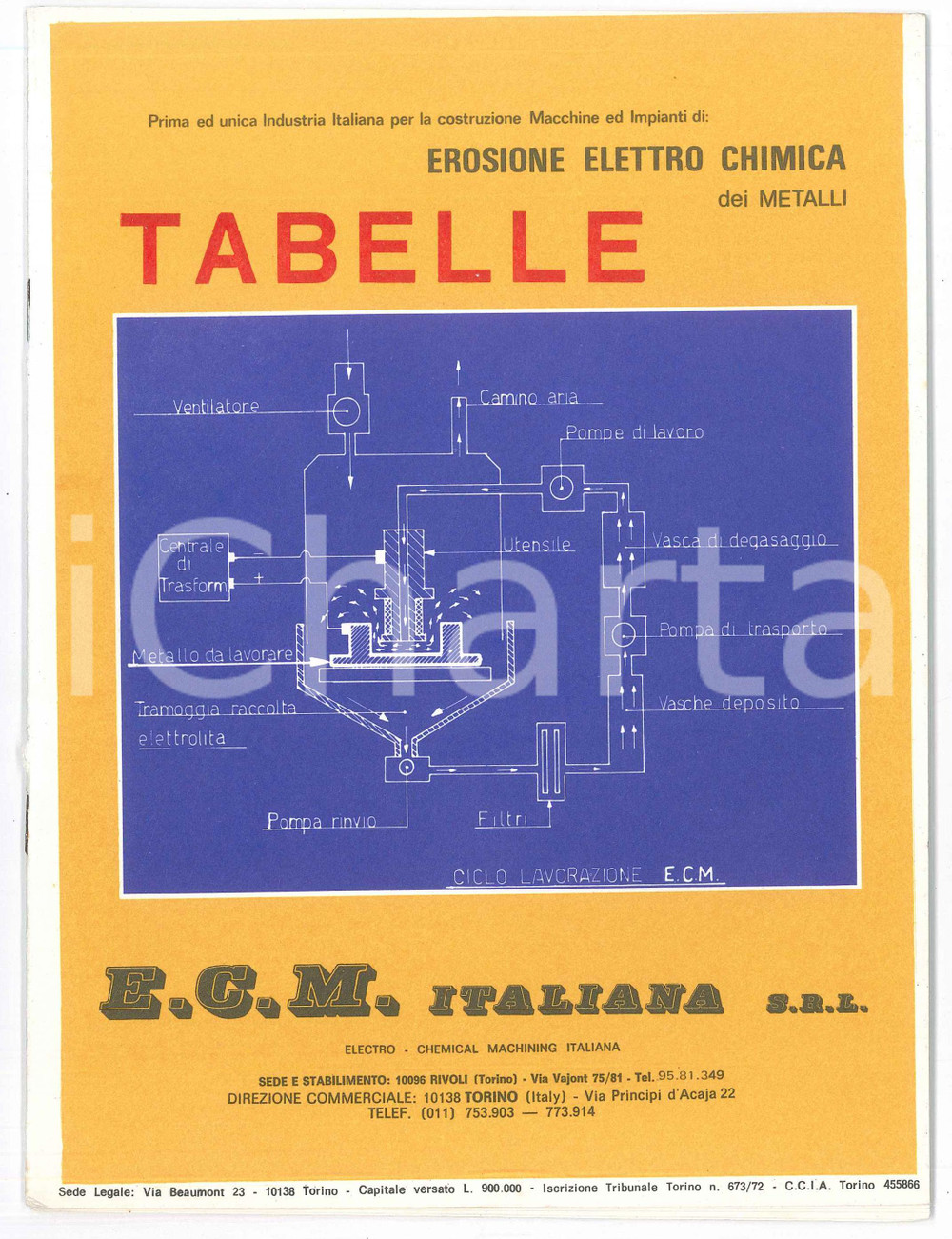 Libro, pubblicazione d epoca 1950 ca TORINO  ECM ITALIANA Tabelle erosione elettrochimica  Pubblicazione 1