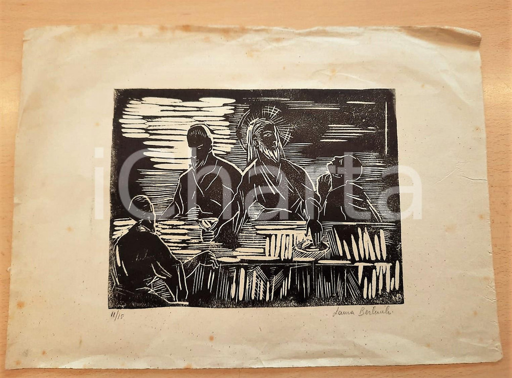 1985 ARTE BRESCIA Laura BERLUCCHI - Ultima Cena - Incisione 34x25 cm  Incisione originale, con firma dell'artista.Era destinata alla selezione per la personale che si tenne nel 1985 presso la Galleria dell'Incisione di Brescia. FAIR/discreto gualciture marginali Formato: 34x25 cm originale e autentica 1