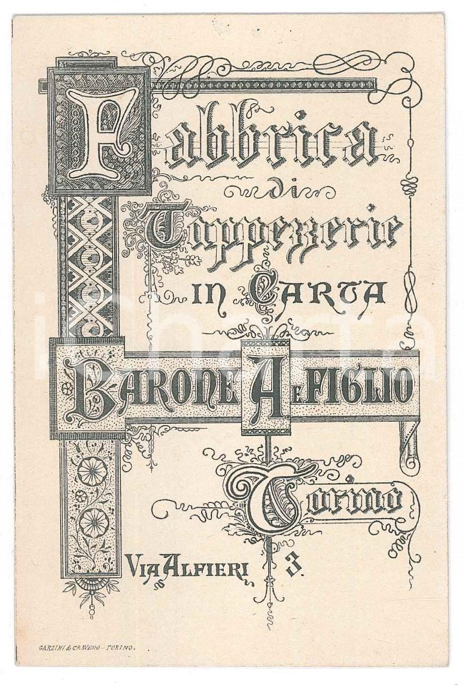 Oggetto da collezione cartaceo 1900 ca TORINO Via Alfieri BARONE A. e Figlio  Tappezzerie in carta Biglietto 1