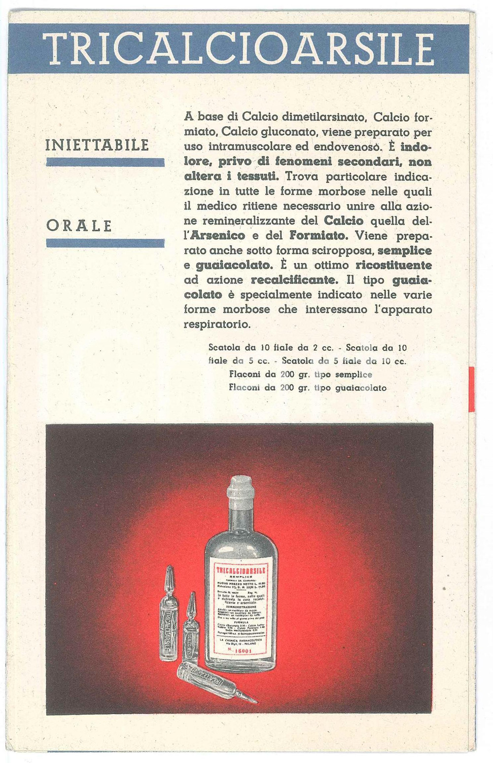 Materiale pubblicitario d’epoca 1937 FARMACEUTICA MILANO  LA CHIMICA  Tricalcioarsile  Urofan PubblicitÃ  1