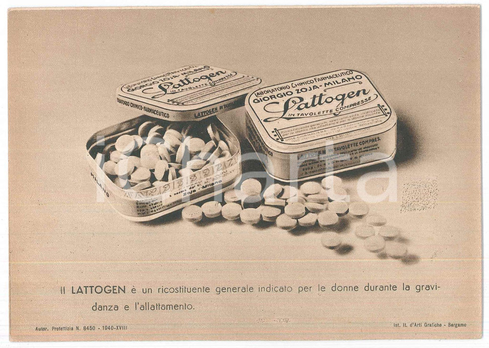 Materiale pubblicitario d’epoca 1940 MILANO FARMACEUTICA Giorgio ZOJA  Biglietto LATTOGEN Serie giottesca 1
