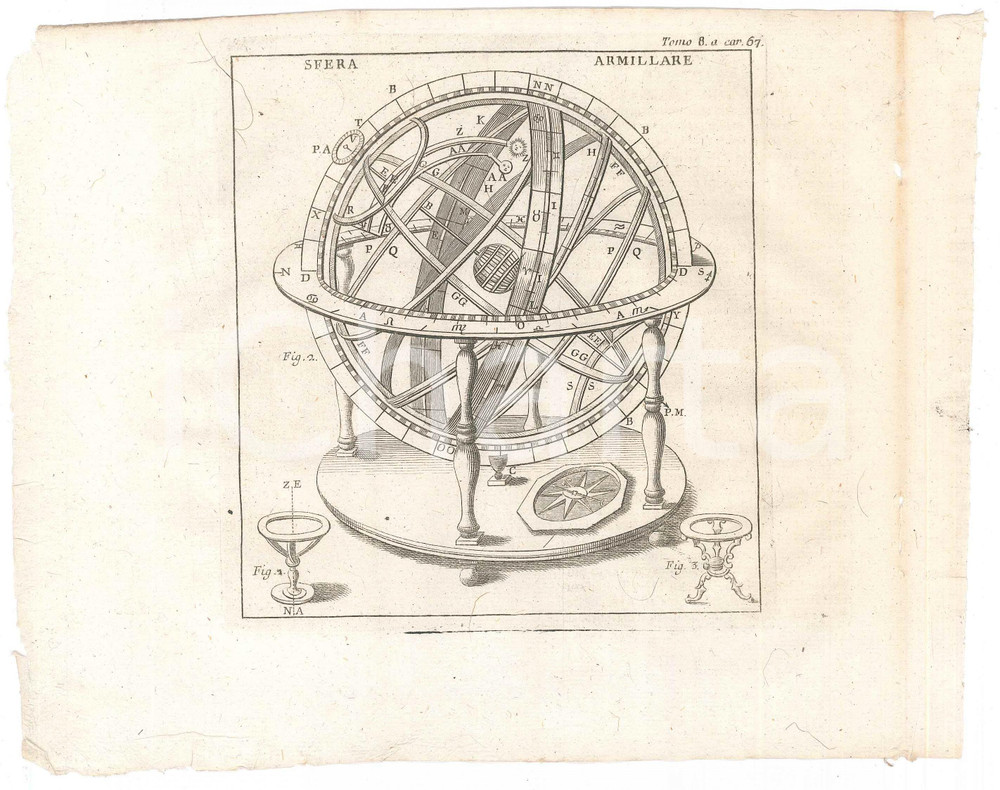 Stampa, bozzetto originale 1767 LO SPETTACOLO DELLA NATURA  Invenzione globi  Sfera armillare Stampa 1