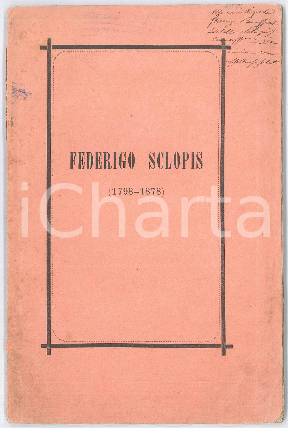 Libro, pubblicazione d epoca 1878 TORINO Ercole RICOTTI Breve commemorazione del conte Federigo SCLOPIS 1