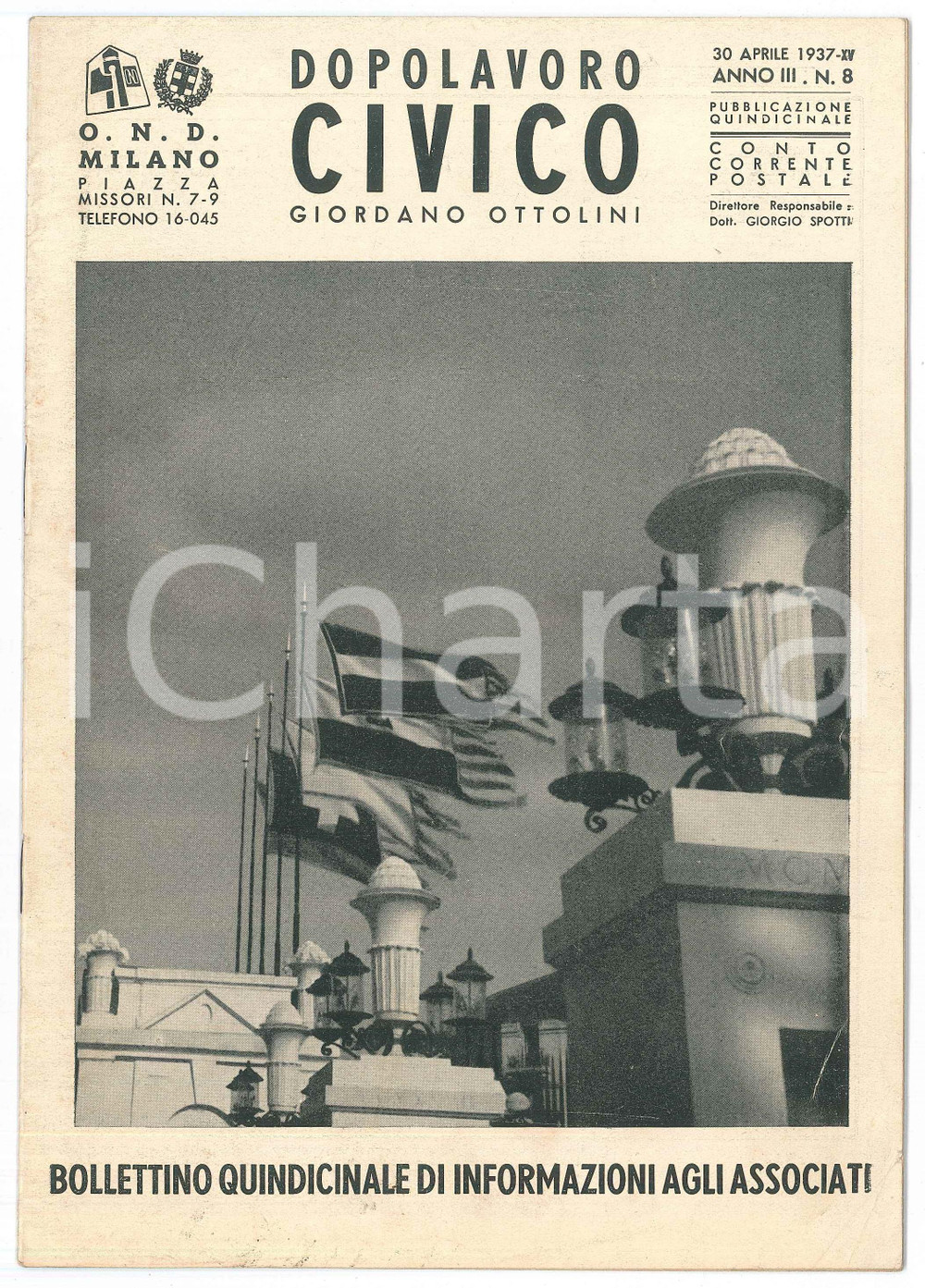 Giornale, rivista storica 1937 OND MILANO  Dopolavoro Civico Giordano OTTOLINI  Crociera a Tripoli NÂ°8 1
