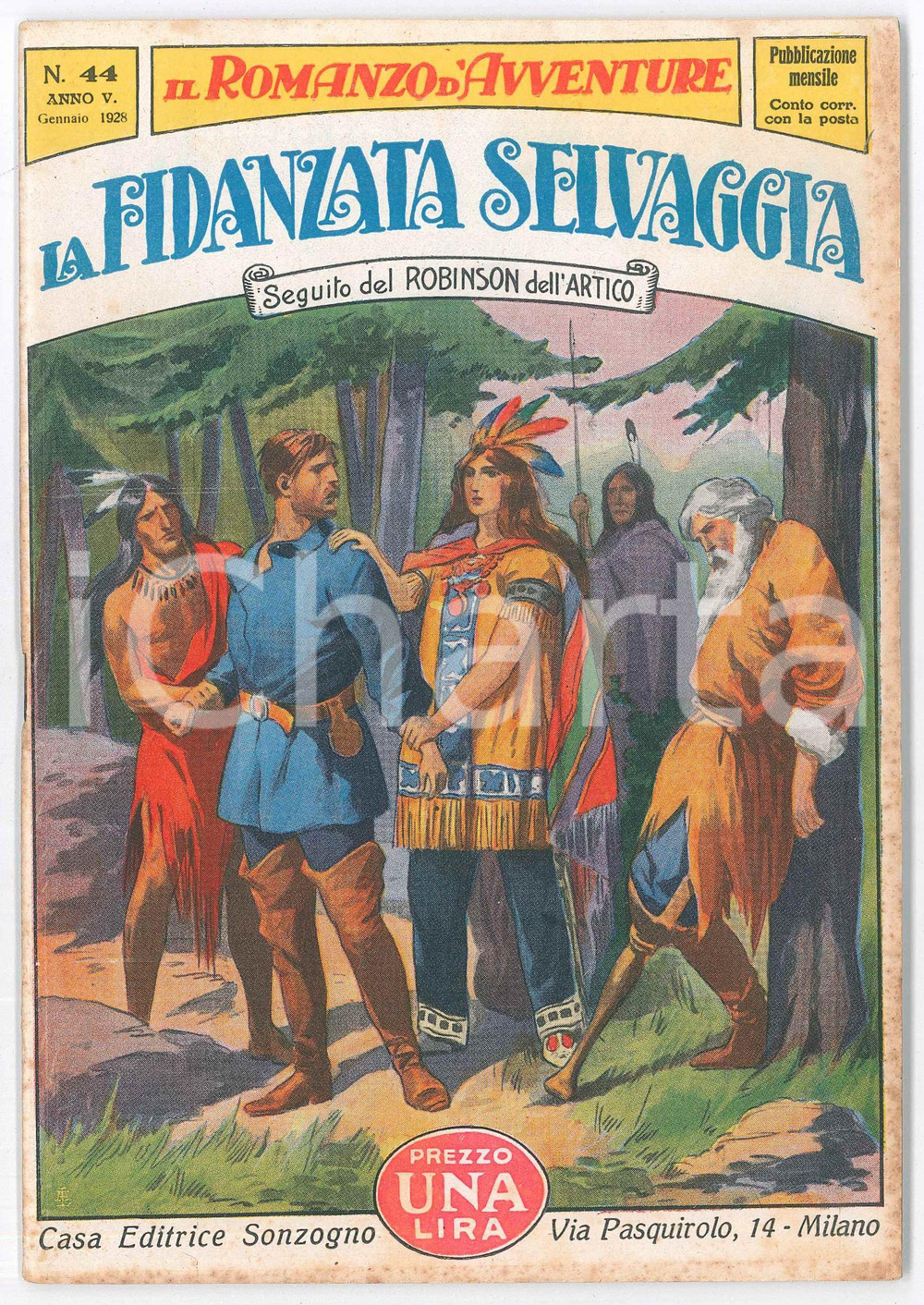 Libro, pubblicazione d epoca 1928 Enrico MAYNARD La fidanzata selvaggia ROMANZO D AVVENTURE n.44 Anno V 1