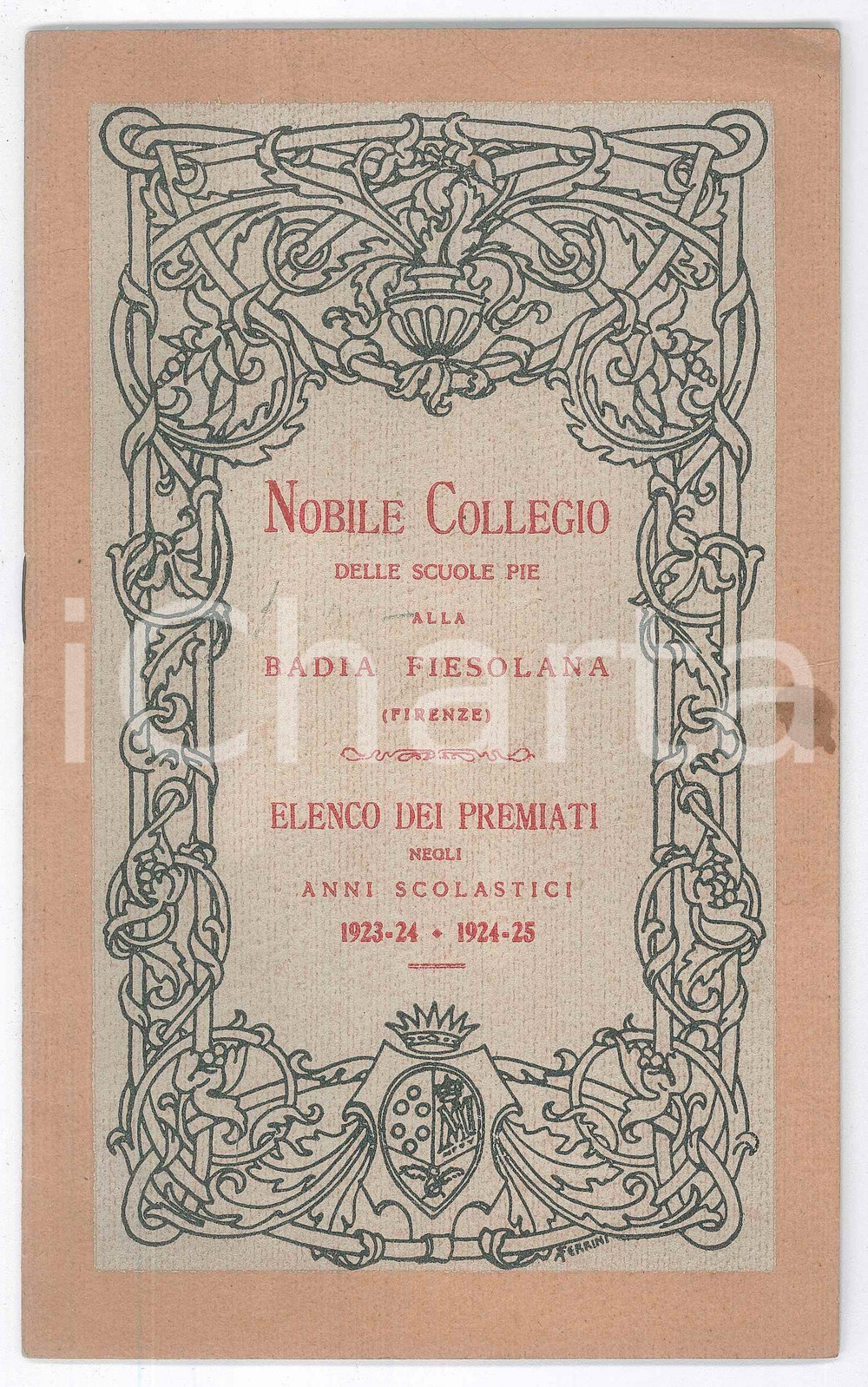 Libro, pubblicazione d epoca 1926 FIRENZE Scuole Pie alla BADIA FIESOLANA Elenco premiati A.S. 19231925 1