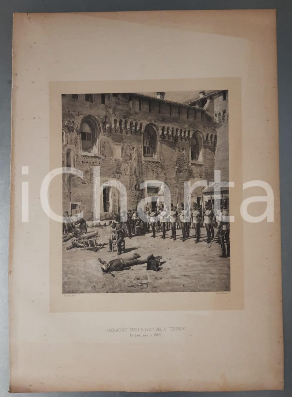 Stampa, bozzetto originale 1890 RIVOLTA DI MILANO del 1853  Fucilazione insorti Tavola Edoardo MATANIA 1