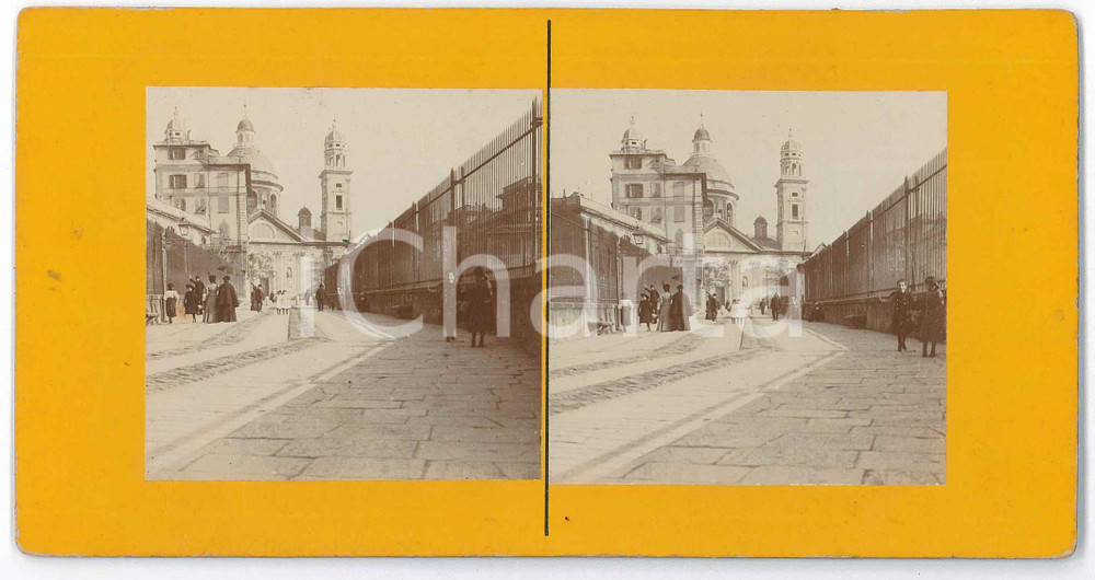 1900 ca GENOVA Basilica S. MARIA ASSUNTA IN CARIGNANO *Foto stereoscopica RARA 1 Fotografia stereoscopica d'epoca, su cartoncino rigido, che mostra il viale d'accesso alla basilica, animato.  GOOD/buono lievi abrasioni al verso Formato: 18x9 cm originale e autentica 1