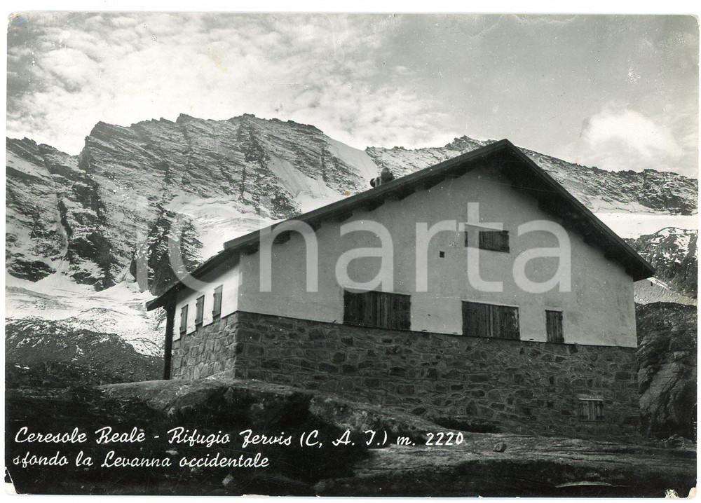 1958 CERESOLE REALE Rifugio Guglielmo Jervis e Levanna Occidentale - Cartolina Cartolina d'epoca viaggiata FAIR/discreto Lievi smussature agli angoli, sbrecciature all'angolo inferiore sinistro Formato: 15x10 cm originale e autentica 1