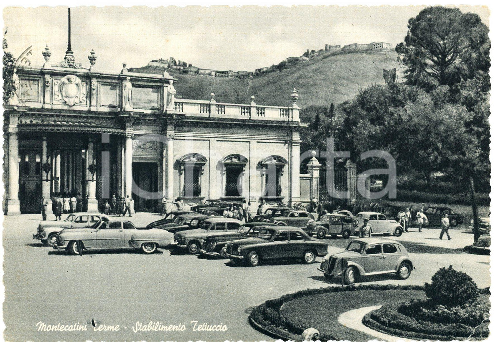 Cartolina originale da collezione 1955 MONTECATINI TERME Auto di lusso davanti a Stabilimento Tettuccio Cartolina 1