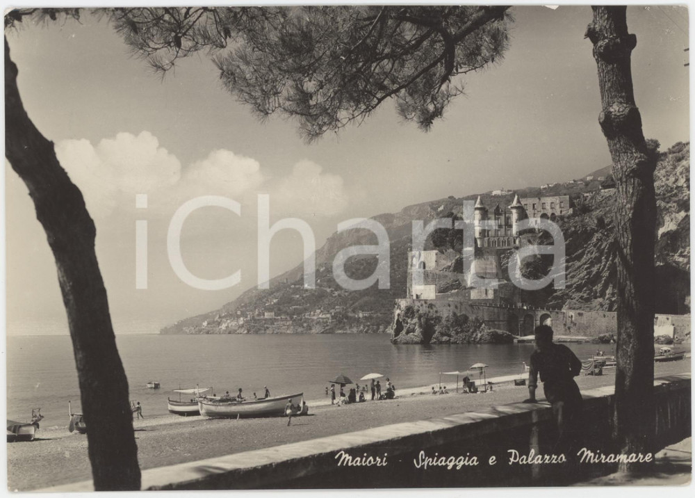 Cartolina originale da collezione 1951 MAIORI SA Spiaggia e Castello Mezzacapo  Cartolina ANIMATA FG VG 1