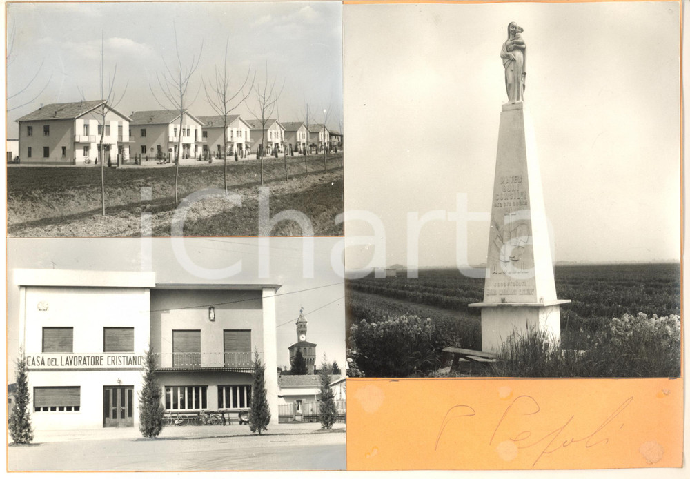 Stampa, bozzetto originale 1965 ca CREVALCORE / PALATA PEPOLI Vedutine con Borgata ACLI Bozzetto cartolina 1