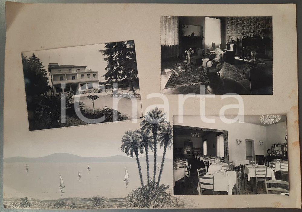 Stampa, bozzetto originale 1965 ca DESENZANO DEL GARDA Hotel Villa SUSY Vedutine Bozzetto cartolina 45x32 1