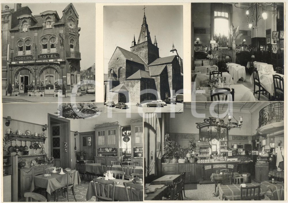 Stampa, bozzetto originale 1965 ca SOIGNIES B ART NOUVEAU Modern Hotel  Vedutine Bozzetto cartolina 1