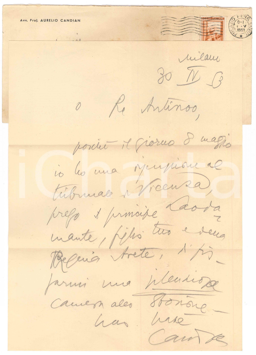 1953 MILANO Lettera Aurelio CANDIAN a un amico - Prenotazione camera - Autografo
