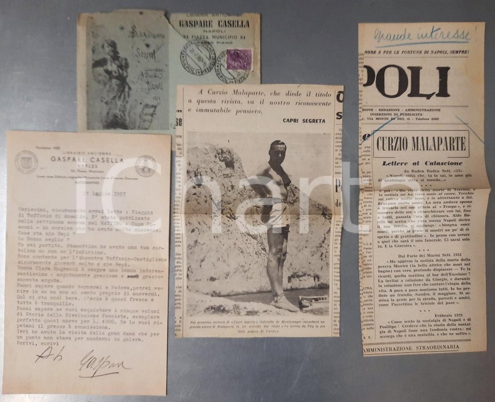 1957 NAPOLI Lettera Gaspare CASELLA - Ricordo Curzio Malaparte - Autografo