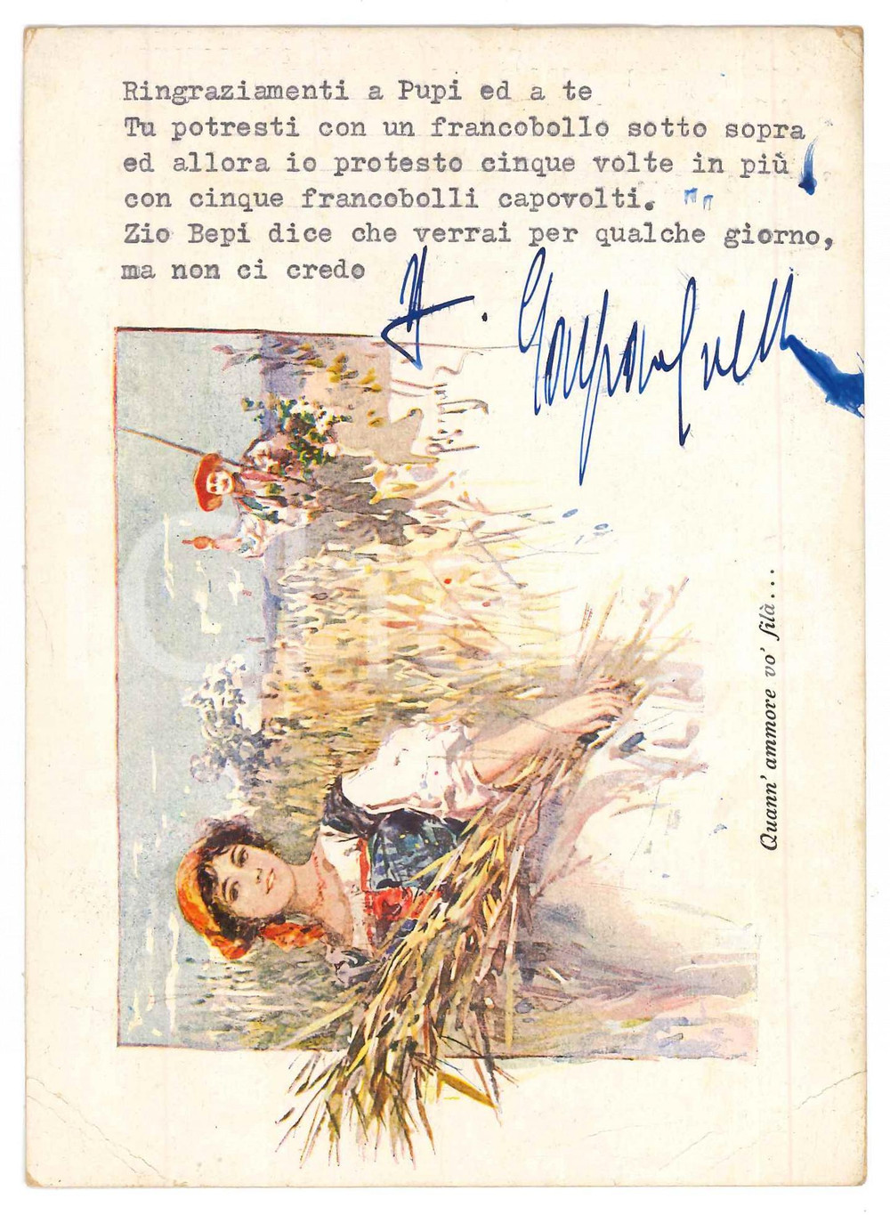 Autografo originale 1955 NAPOLI Cartolina Gaspare CASELLA Quanno ammore vo  filÃ  Autografo 1