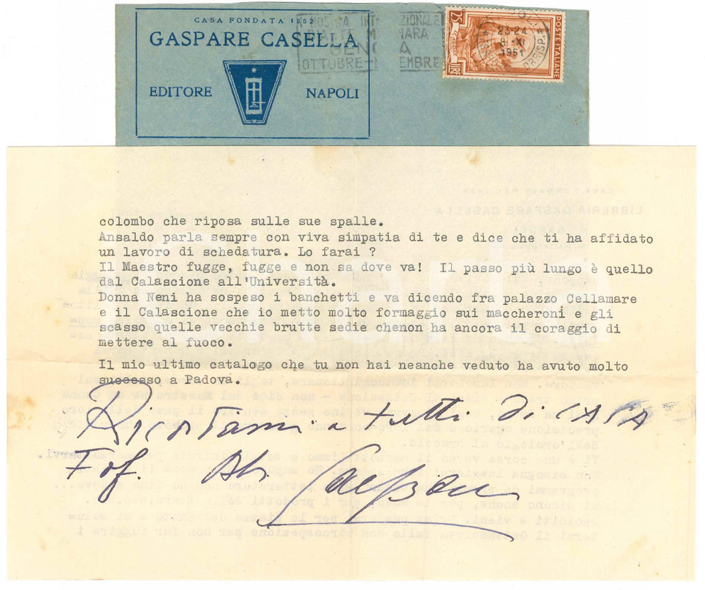 Autografo originale 1957 NAPOLI Gaspare CASELLA vende litografie mauvaise conduite Autografo 1