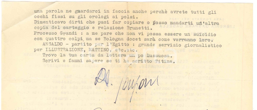 Autografo originale 1951 NAPOLI Lettera Gaspare CASELLA su donazione carteggio veneziano Autografo 1