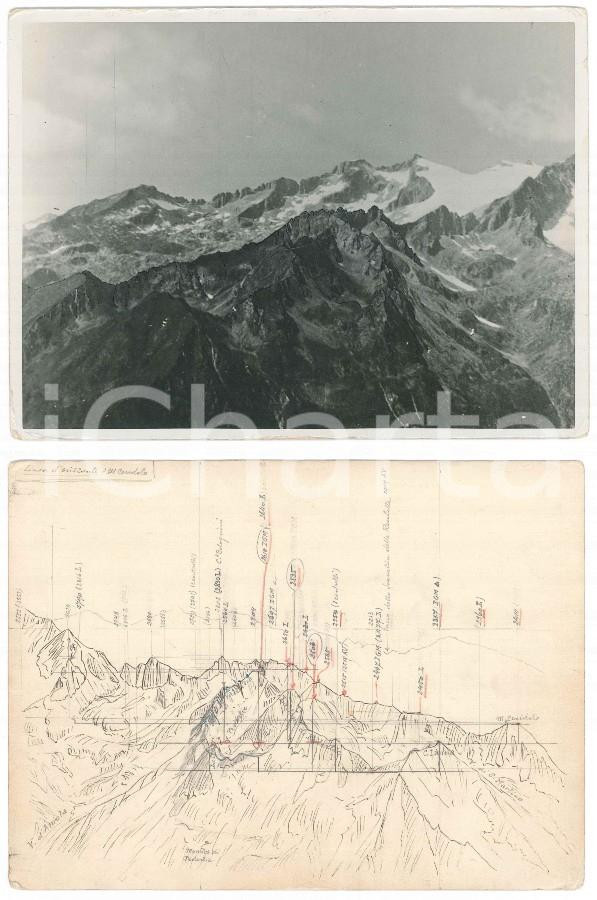 Fotografia d epoca originale 1940 ca DOLOMITI  Cima PRESANELLA  Veduta con disegno al verso Foto 24x18 1