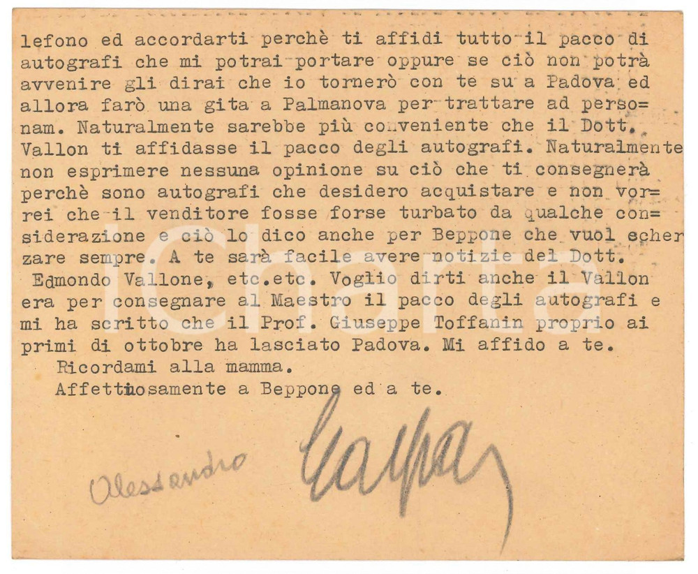 Autografo originale 1950 NAPOLI Gaspare CASELLA interessato a un acquisto di autografi  AUTOGRAFO 1