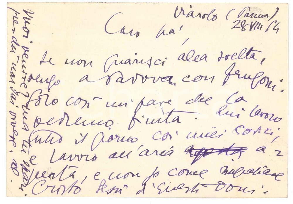 Autografo originale 1954 VIAROLO / PARMA Aurelio CANDIAN Qui lavoro tutto il giorno  Autografo 1