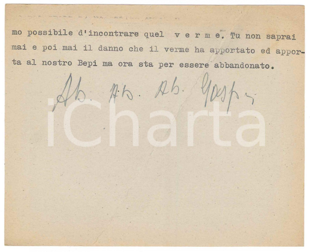 Autografo originale 1961 NAPOLI Biglietto Gaspare CASELLA  Aldo OLSCHKI Ã¨ un verme   Autografo 1