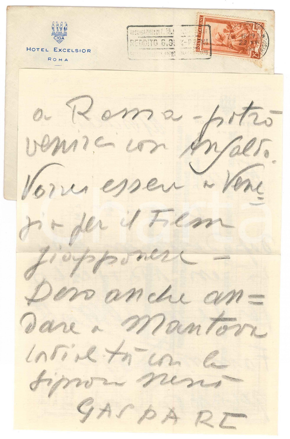 Autografo originale 1951 ROMA Lettera Gaspare CASELLA sui prossimi viaggi  Autografo 1