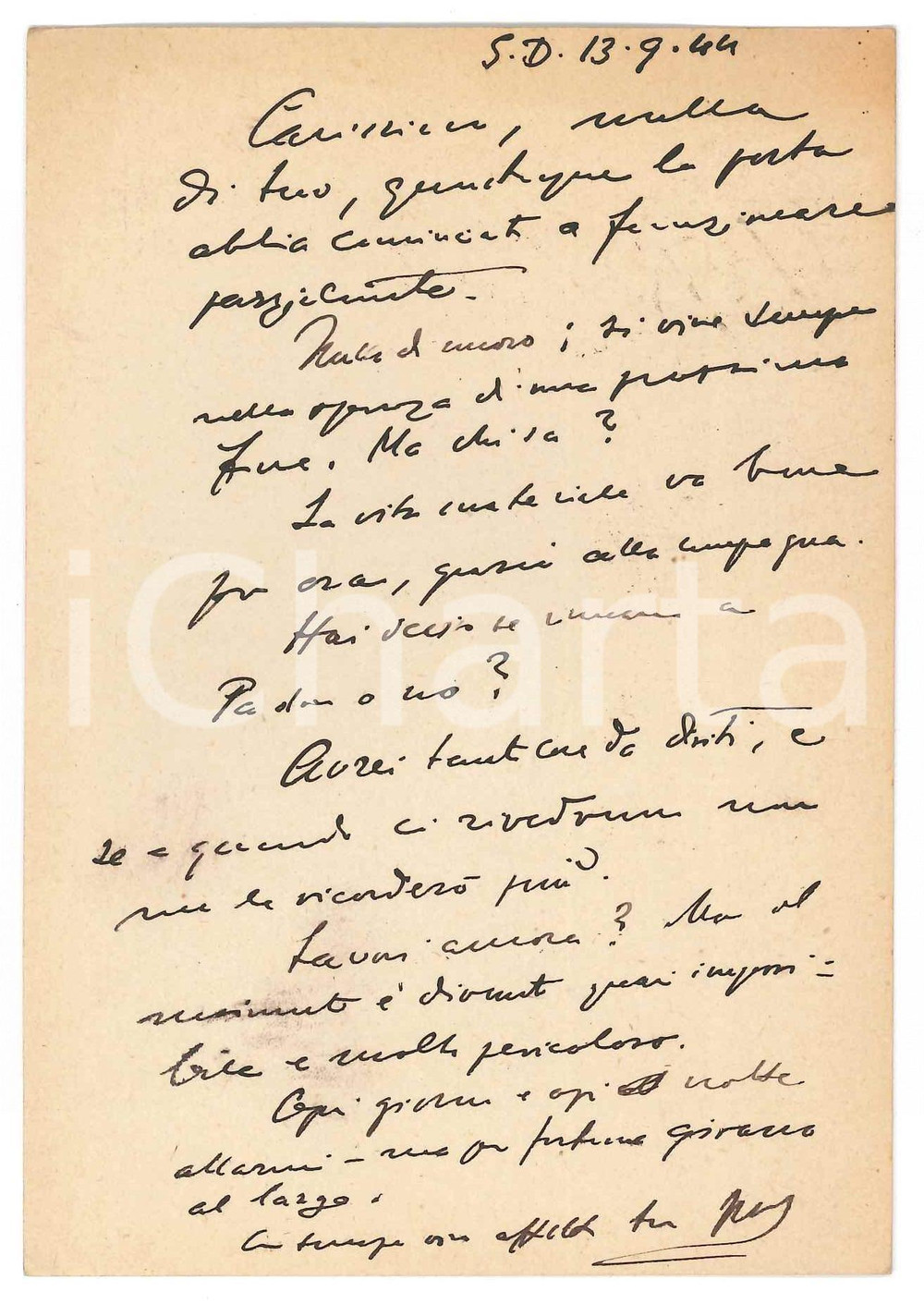 Autografo originale 1944 SAN DANIELE DEL FRIULI Cartolina Vincenzo MANZINI a un amico AUTOGRAFO 1