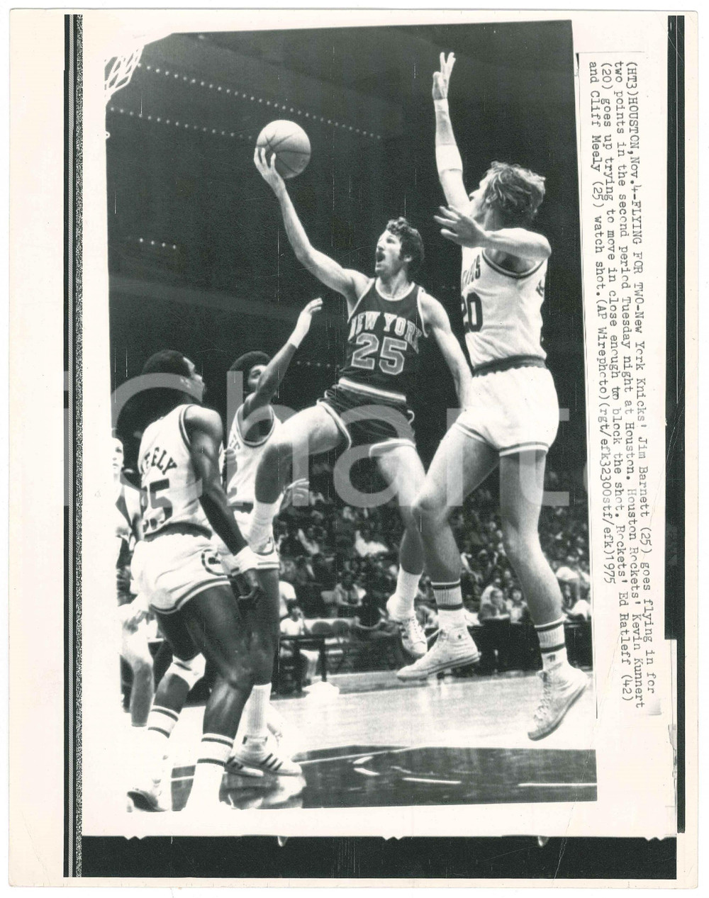 Fotografia d epoca originale 1975 HOUSTON NBA BASKET New York Knicks vs Houston Rockets  Telefoto 1