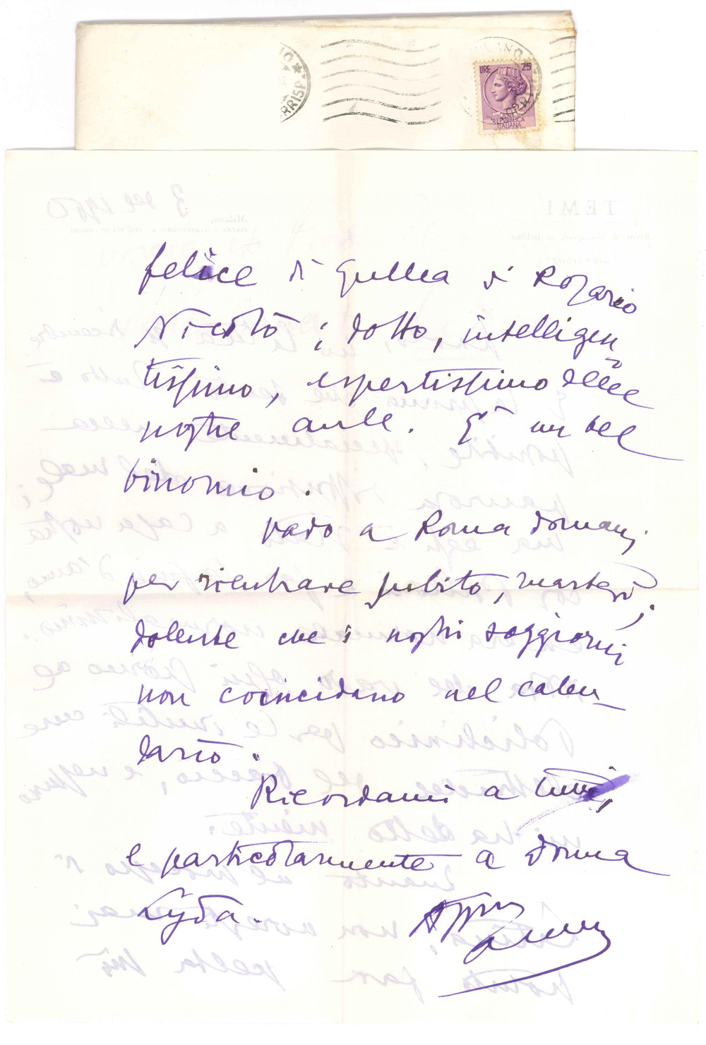 Autografo originale 1960 MILANO  Aurelio CANDIAN  Lettera a un amico  Autografo 1